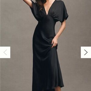 BHLDN Amelia Deep-V Flutter-Sleeve Satin A-Line Gown